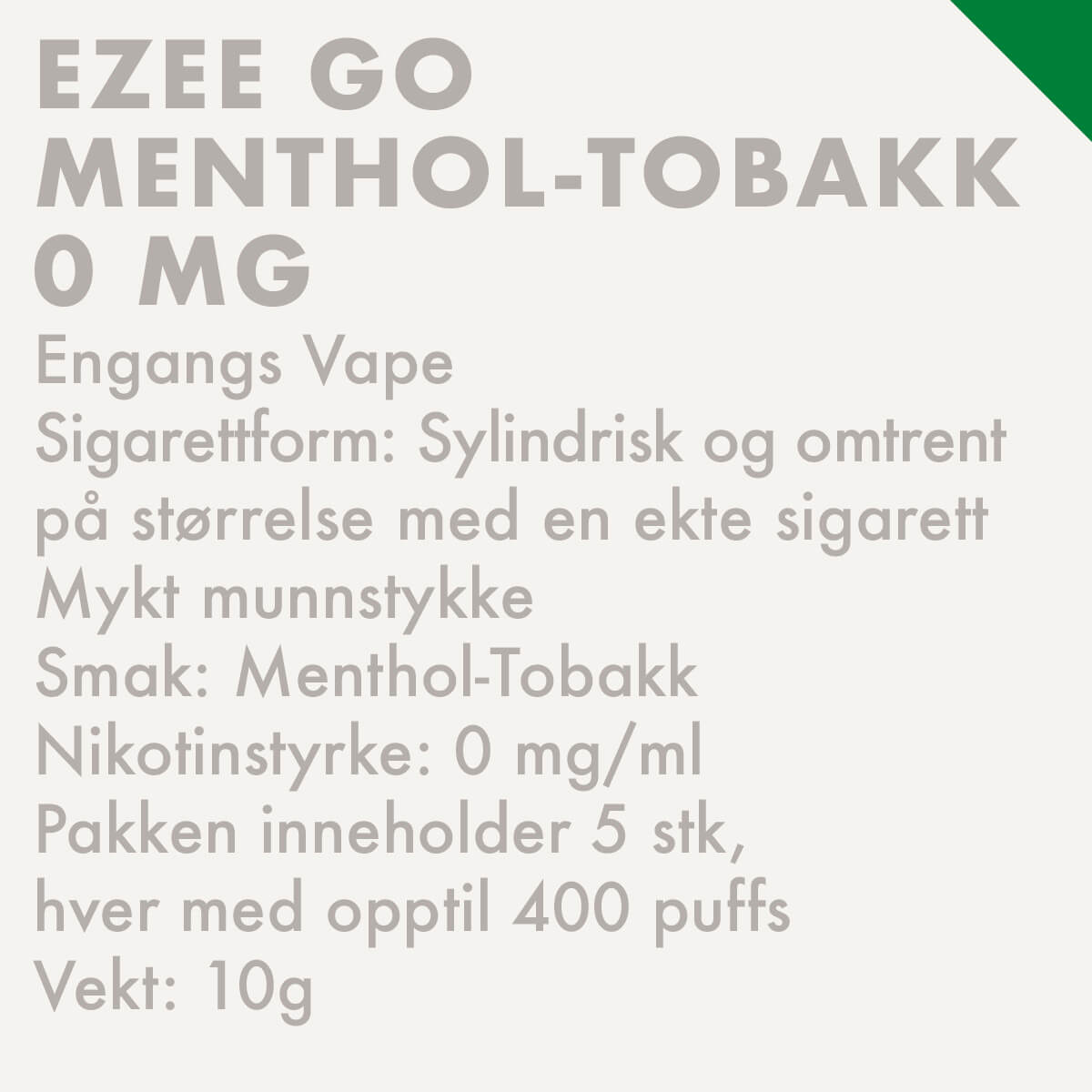 ezee go engangs vape e-sigarett mentol smak uten nikotin