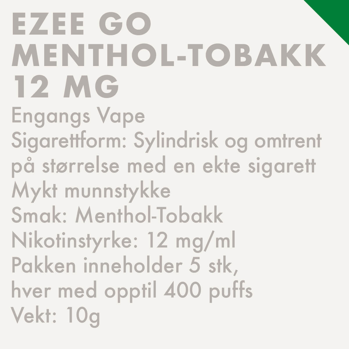 ezee go engangs vape e-sigarett mentol smak 12mg nikotin