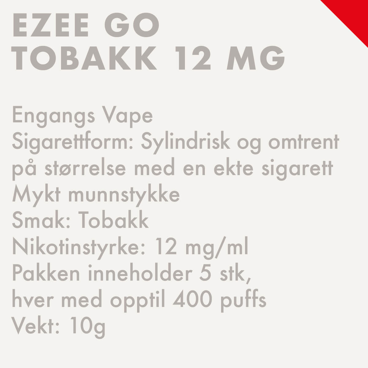 ezee go engangs vape e-sigarett tobakksmak 12mg nikotin