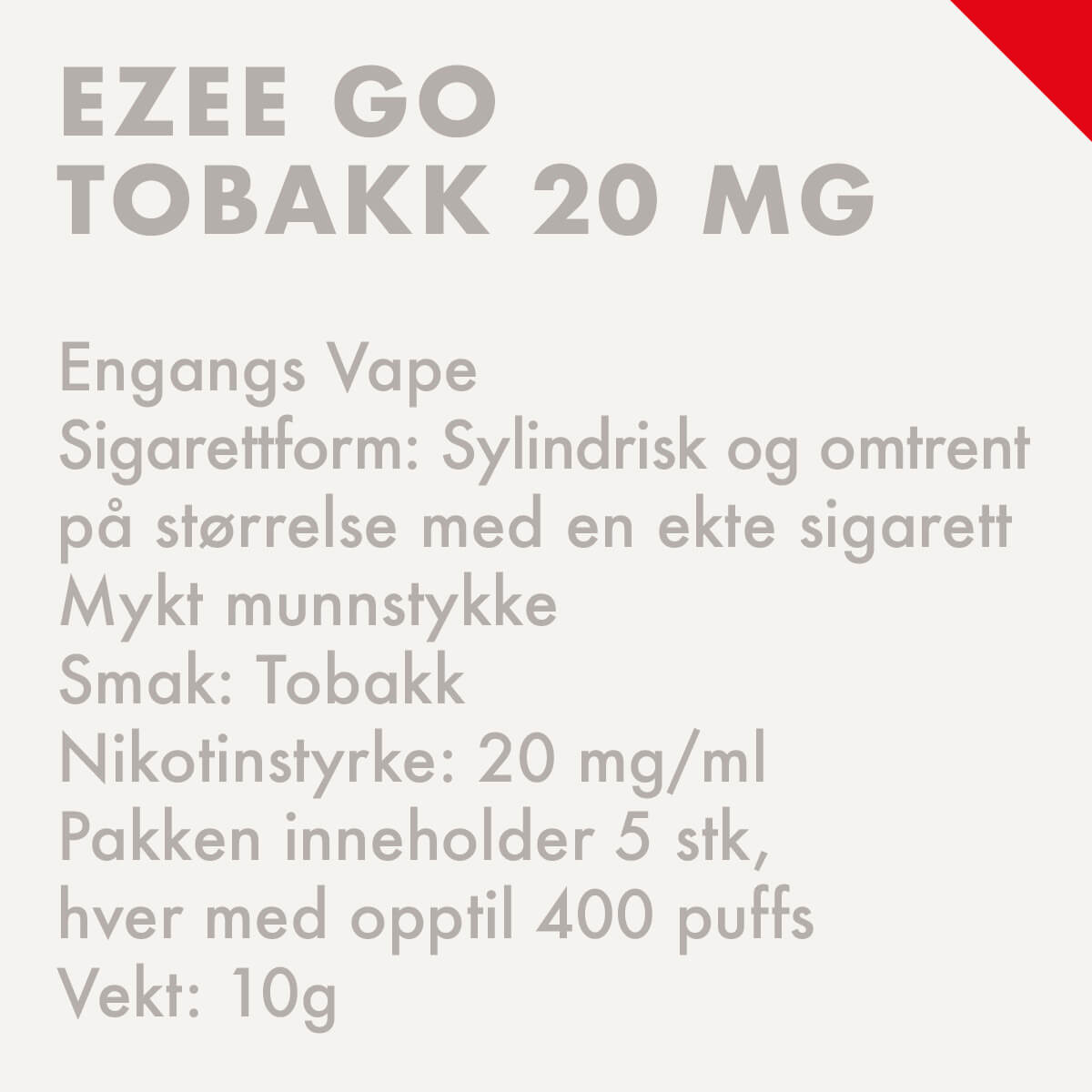 ezee go engangs vape e-sigarett tobakksmak 20mg nikotin