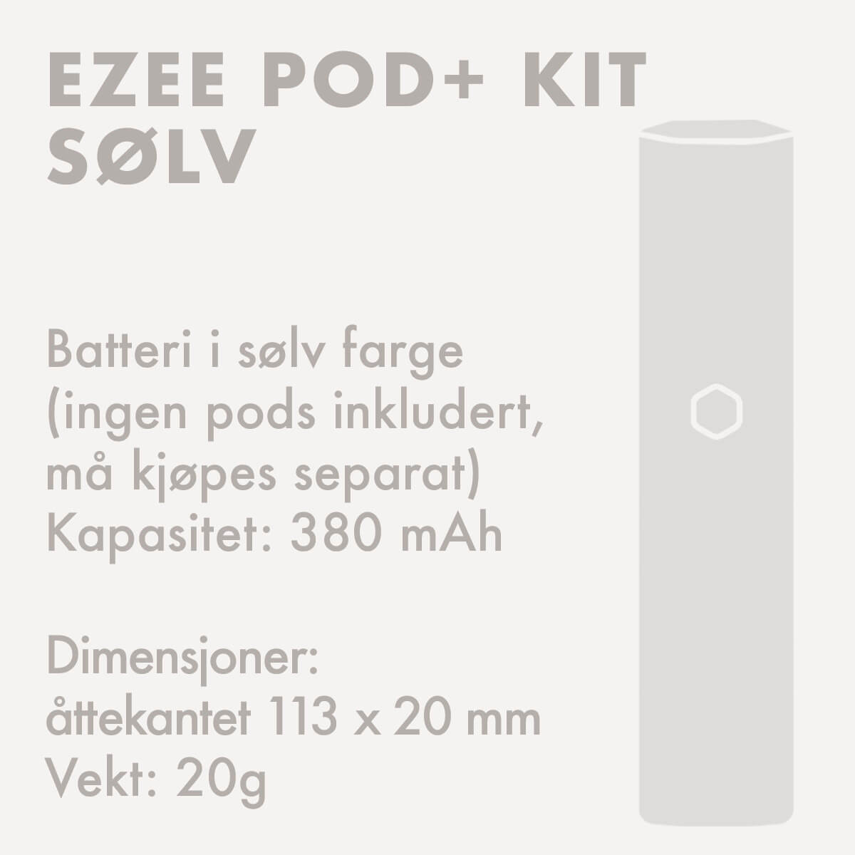 Vape Pod System Oppladbart Kit 400mAh sølv batteri Ezee pod