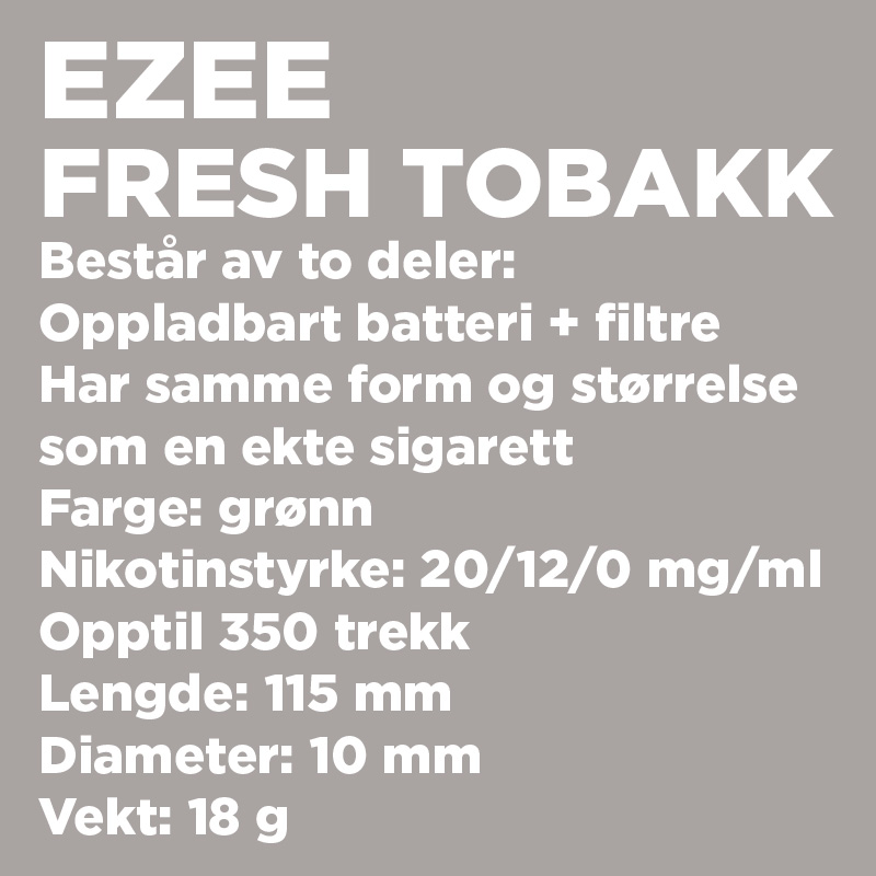 ezee e-sigarett startpakke mentol 20mg nikotin 3 filter oppladbart batteri