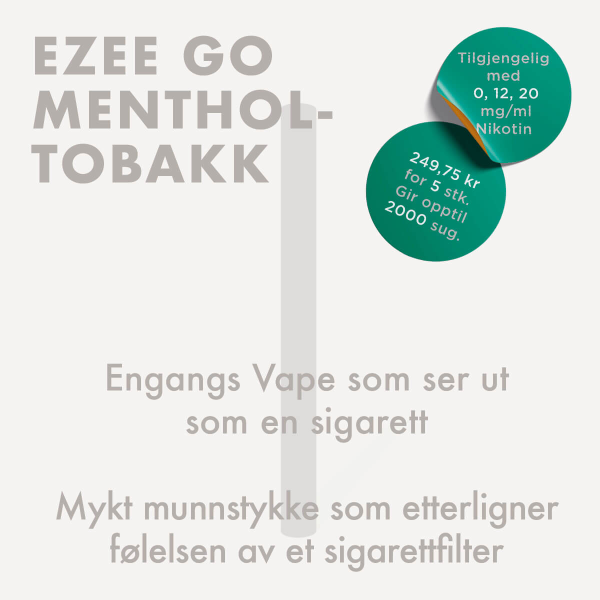 Ezee Go Engangs Vape pen mentol smak e-sigarett med nikotin uten nikotin