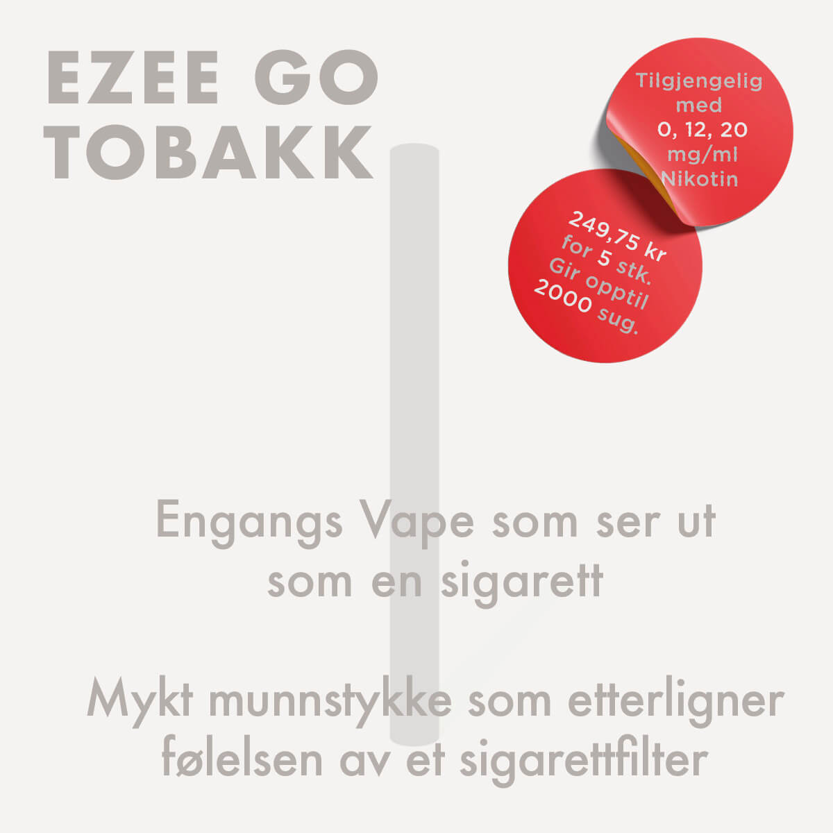 Ezee Go Engangs Vape pen Tobakk smak e-sigarett med nikotin uten nikotin