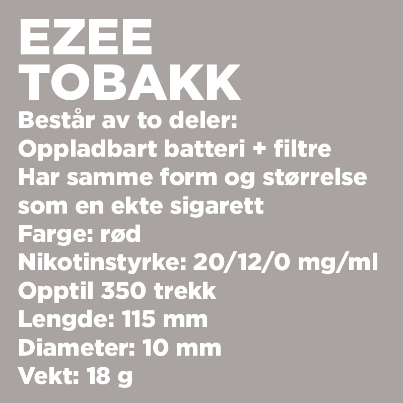 Ezee E-sigarett Startpakke Tobakk uten nikotin